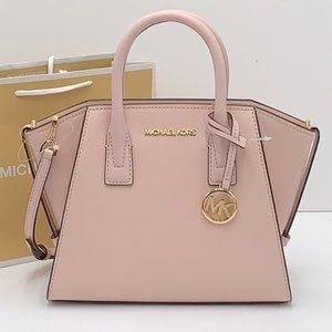 Michael Kors Avril Small Leather Top-Zip Satchel Powder Blush color